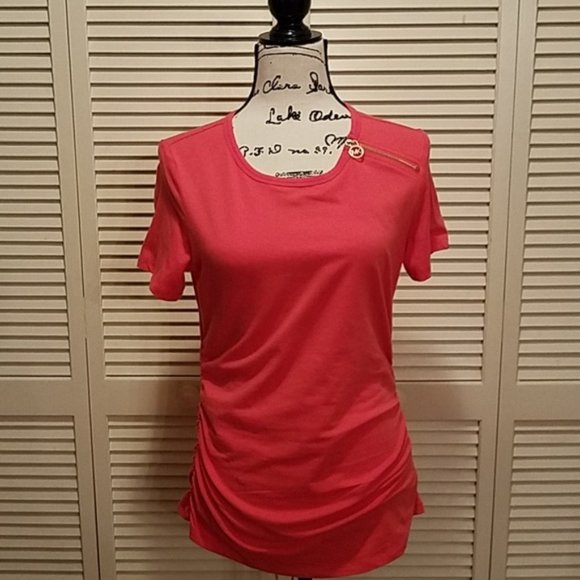 Michael Kors Zipper Shoulder Long Sleeve - Coral - Picture 2 of 3
